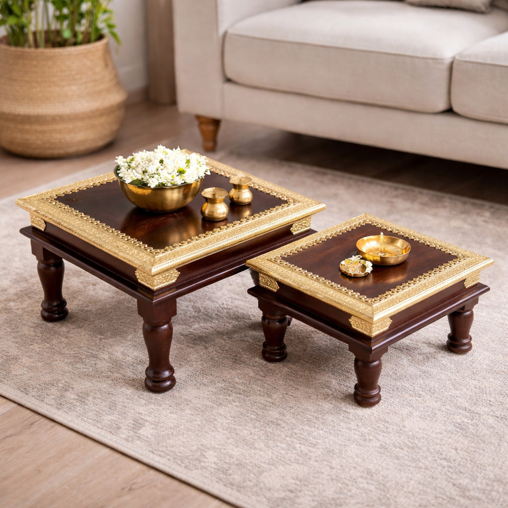 Sandhya Brass Fitted Wooden Chowki