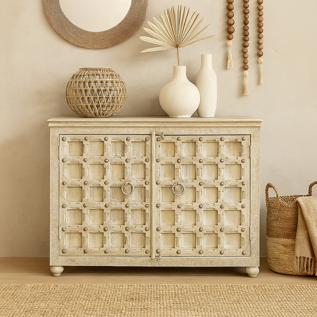 Daisy Carved Wooden Cabinet