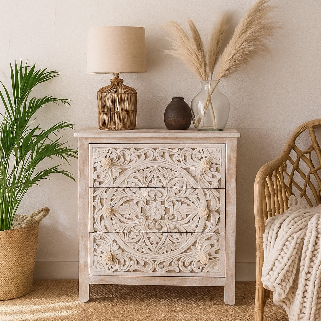 Hanna Carved Wooden Chest of Drawer