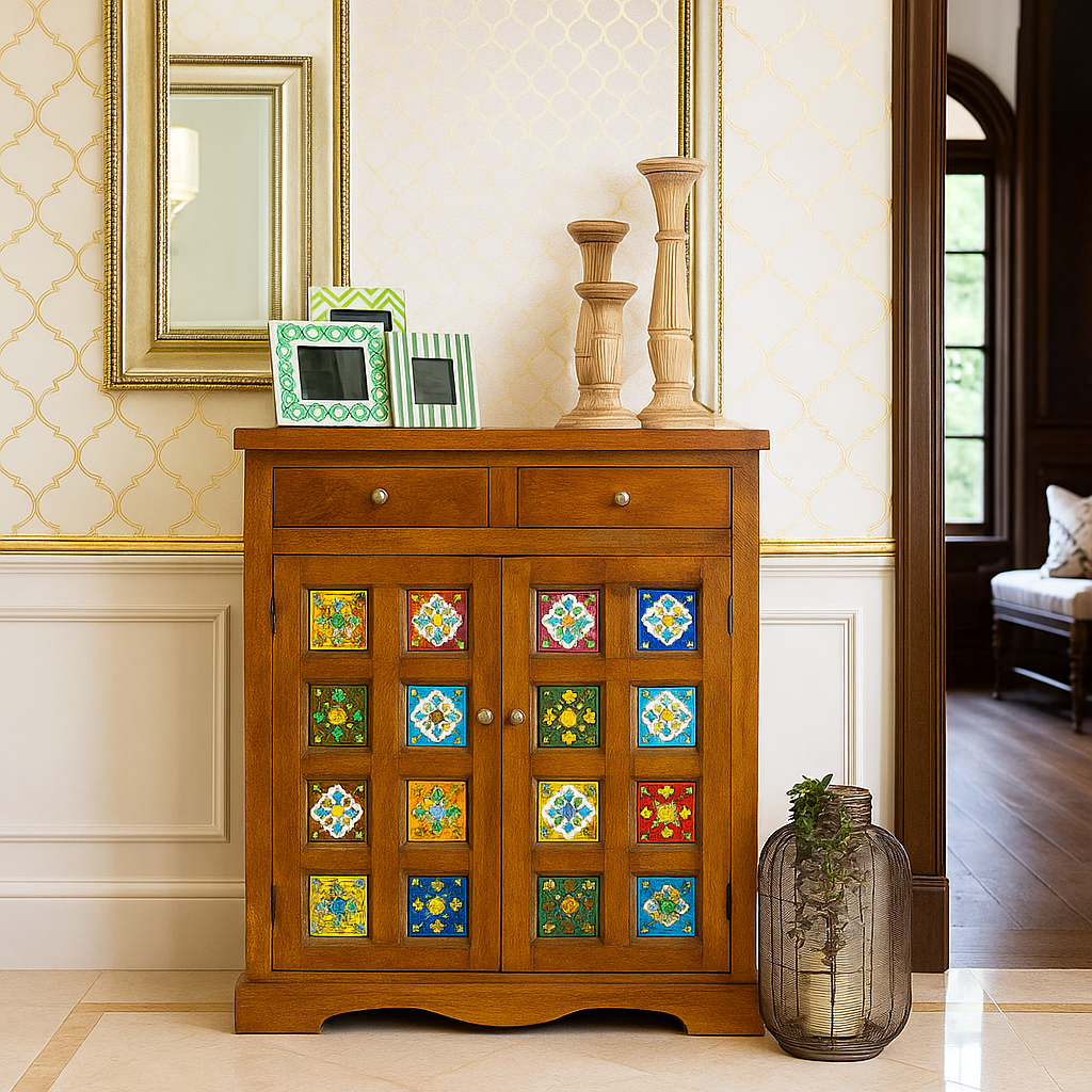 Madelyn Hand Carved Wooden Shoe Cabinet