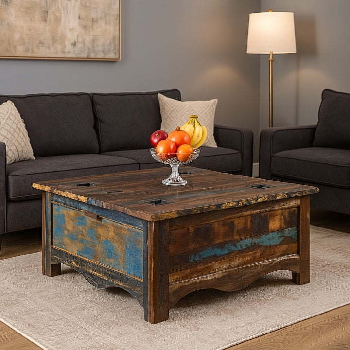 Matt Carved Wooden Coffee Table