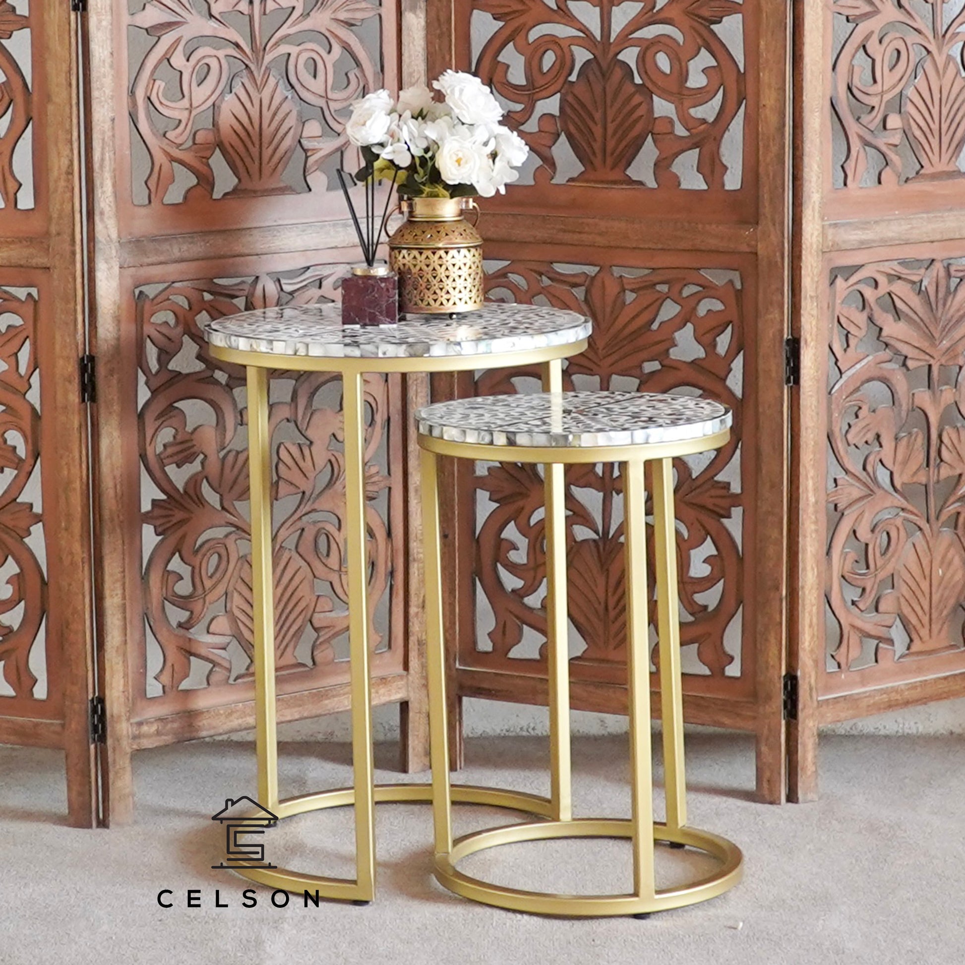Millu Mother of Pearl Inlay Nesting Tables