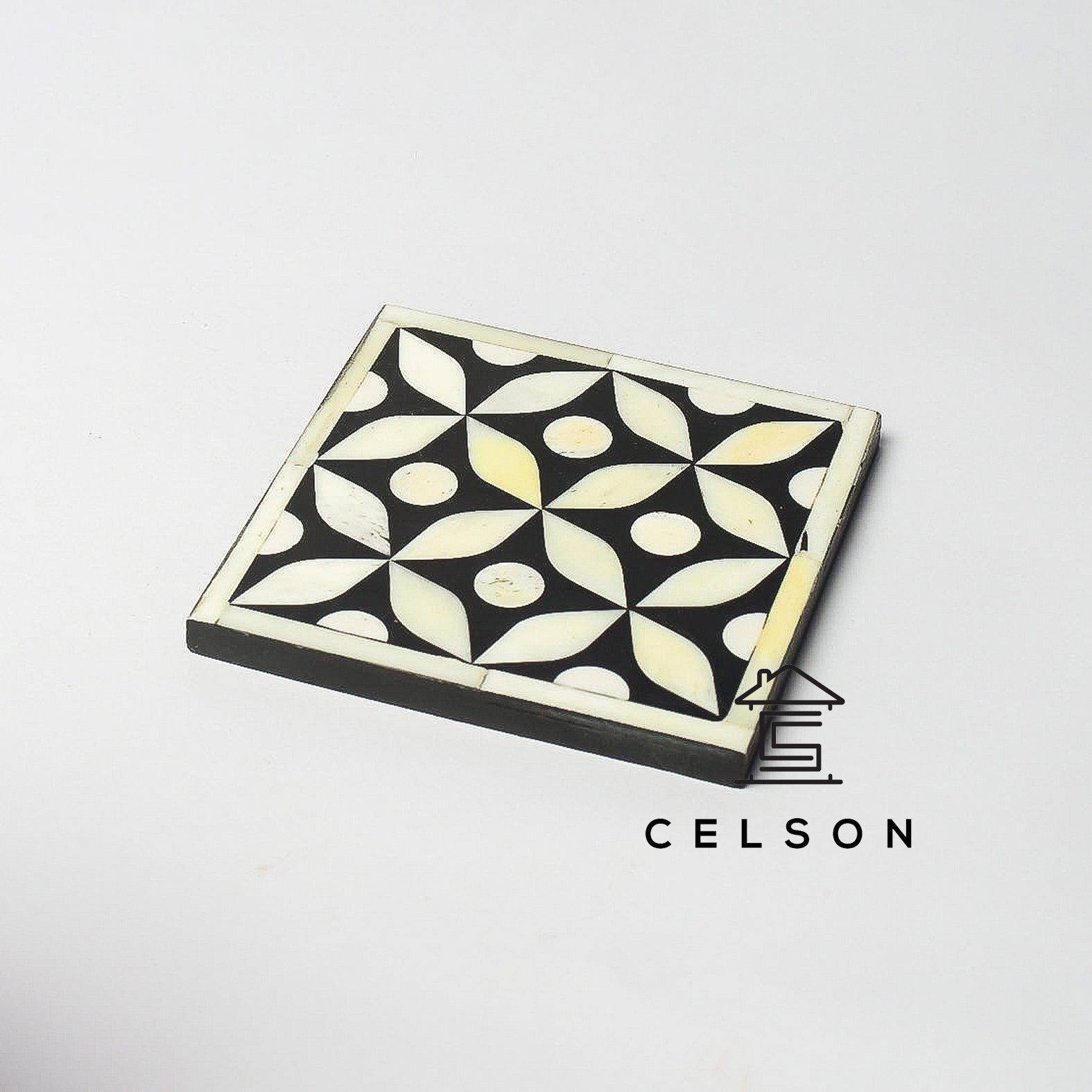 Geometric Pattern Bone Inlay Coaster
