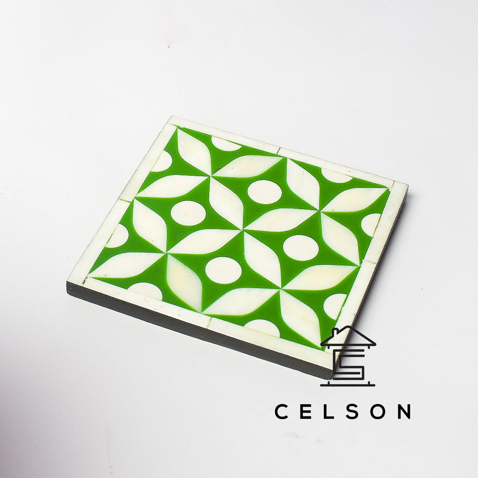 Geometric Pattern Bone Inlay Coaster