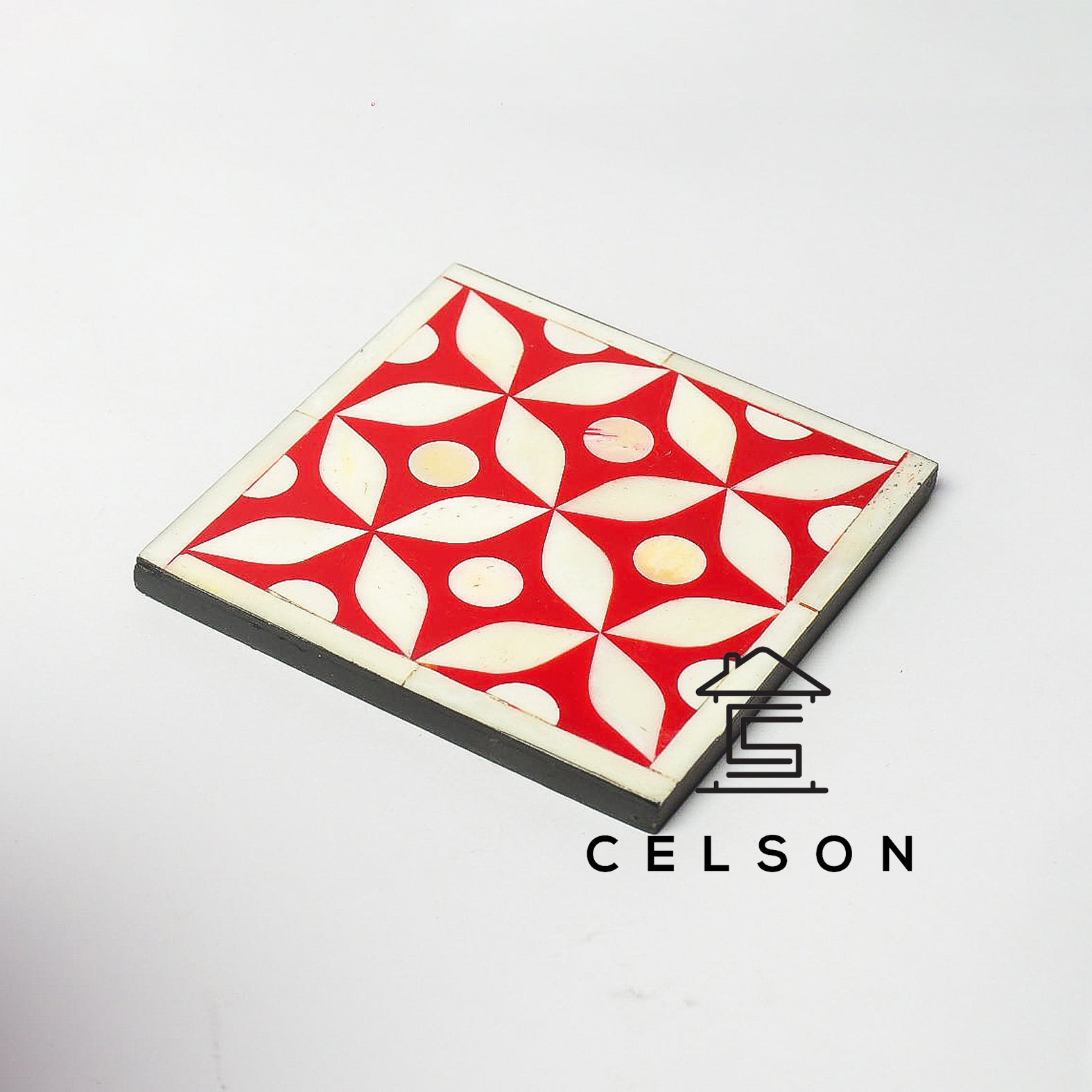 Geometric Pattern Bone Inlay Coaster