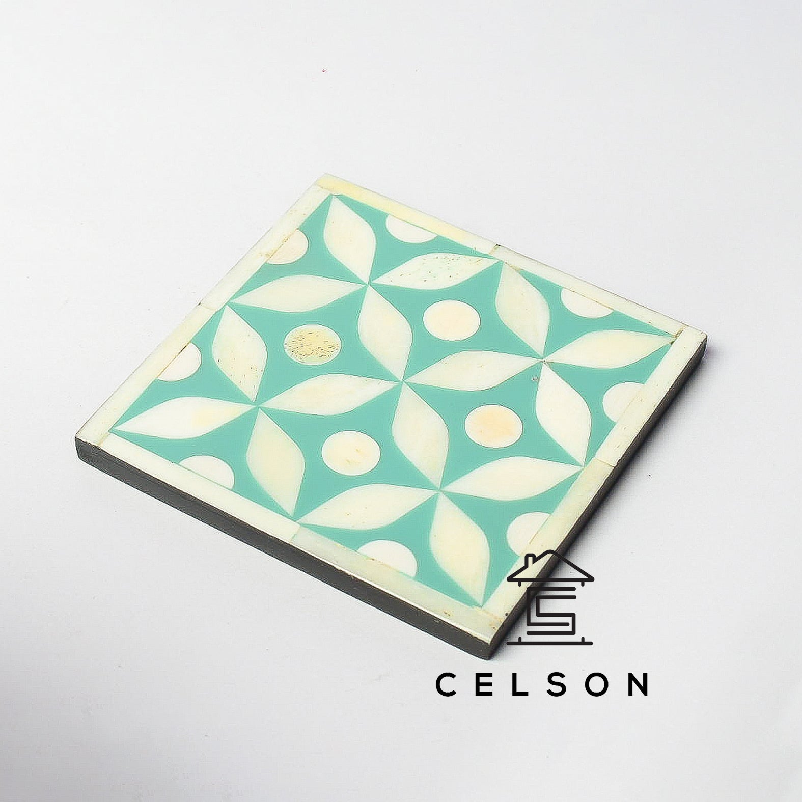 Geometric Pattern Bone Inlay Coaster