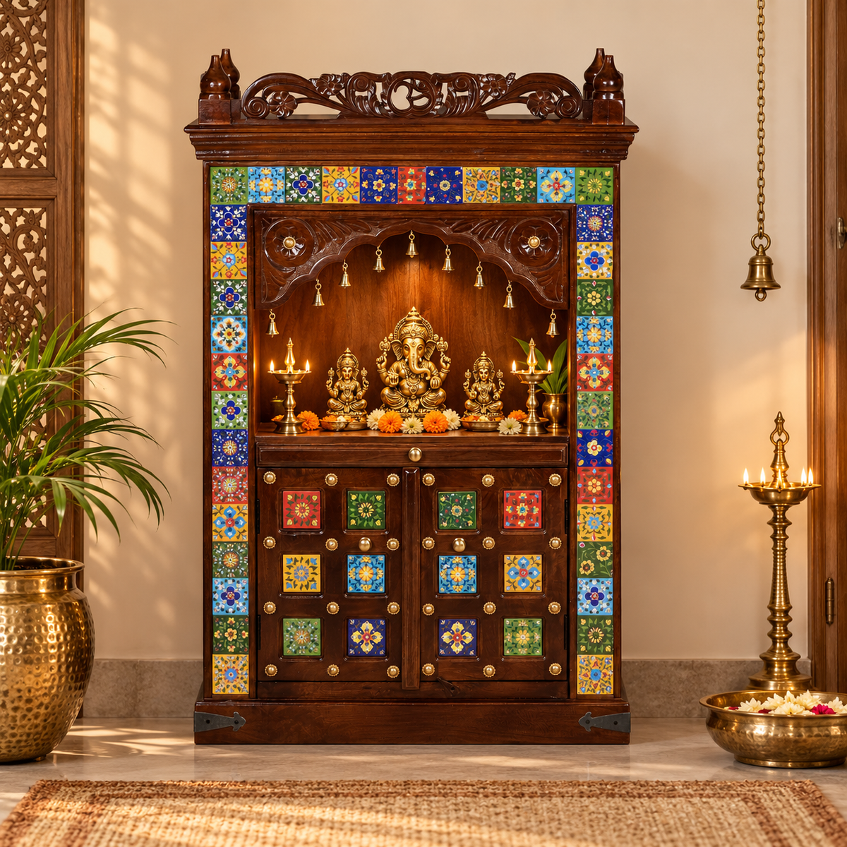 Nandan Hand Carved Wooden Mandir