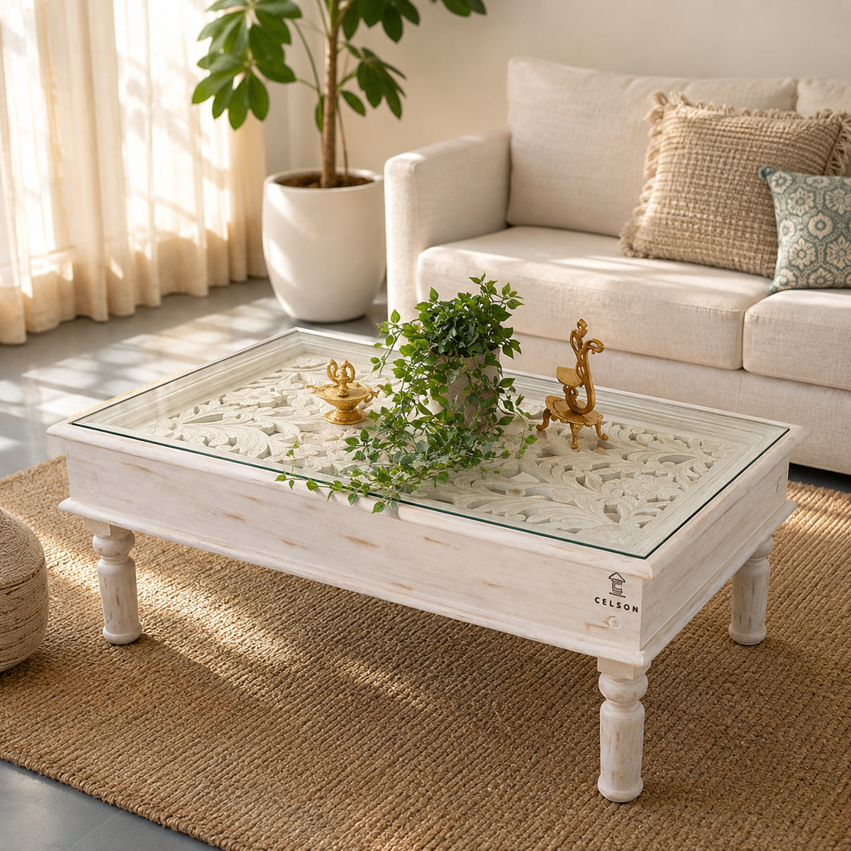 Ecbert Wooden Carved Coffee Table