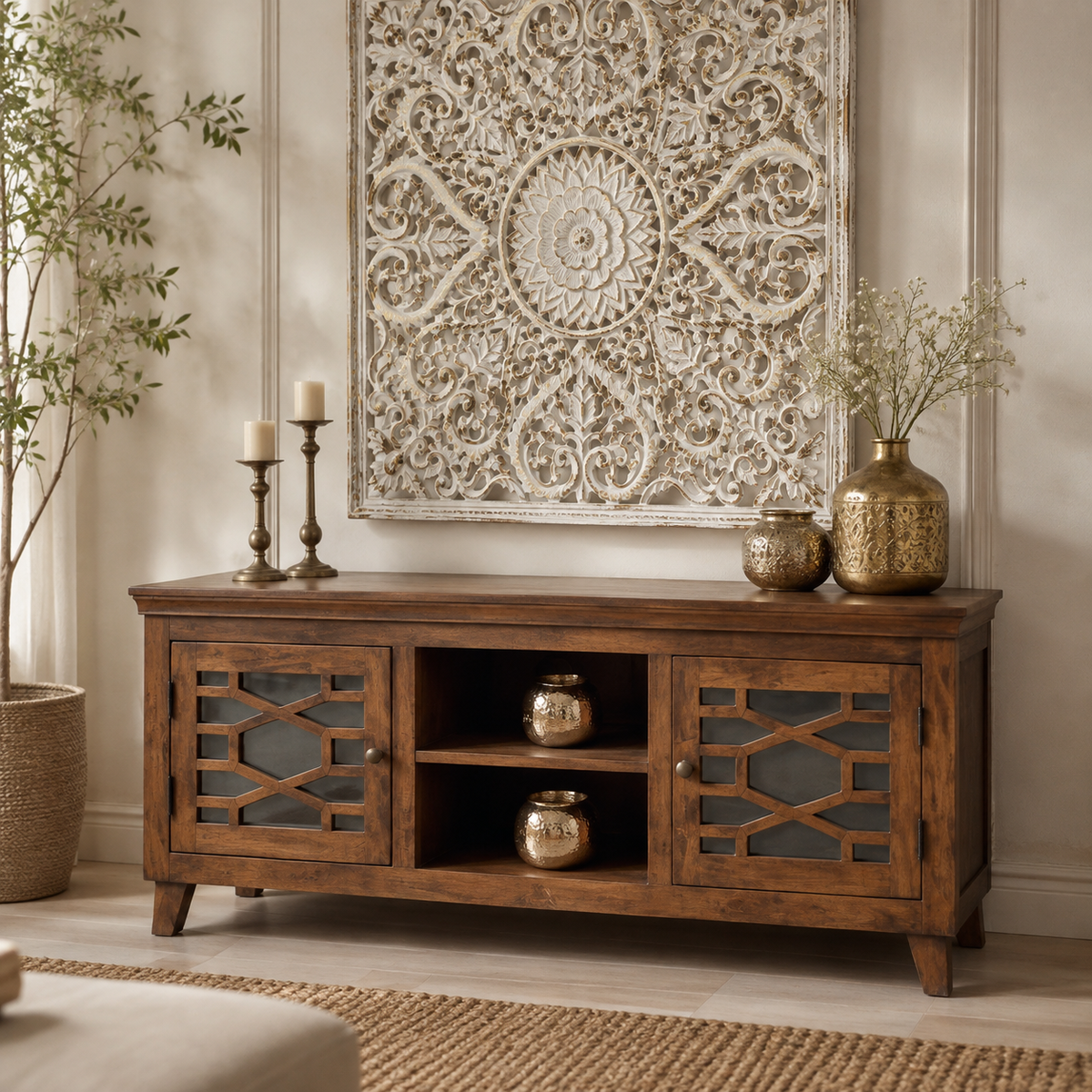 Pankh Hand Carved Wooden TV Cabinet