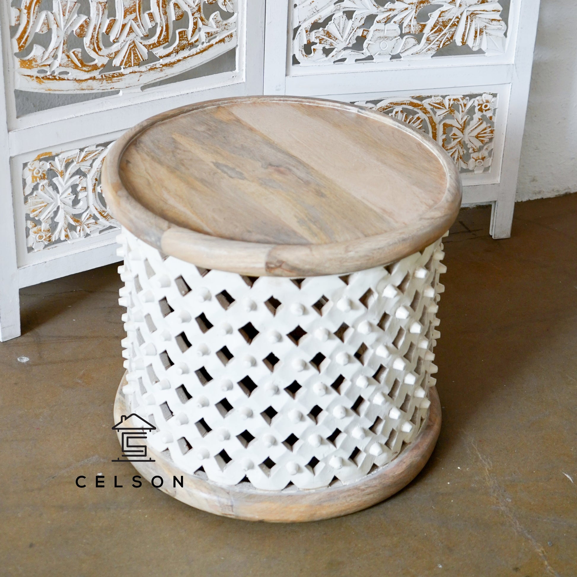 Claire Wooden Hand Carved Side Table