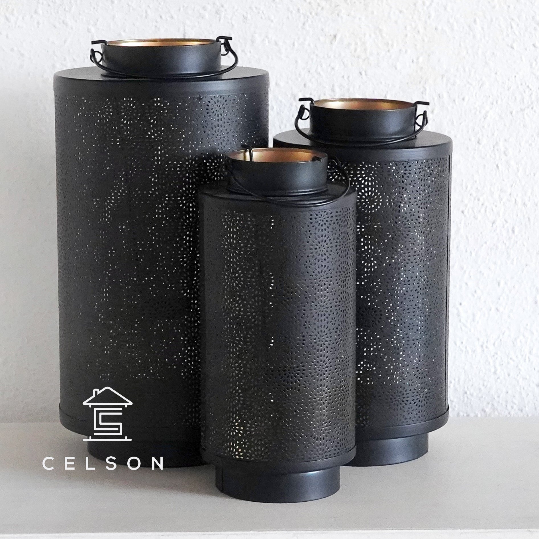 Seema Black Finish Lantern Set of 3