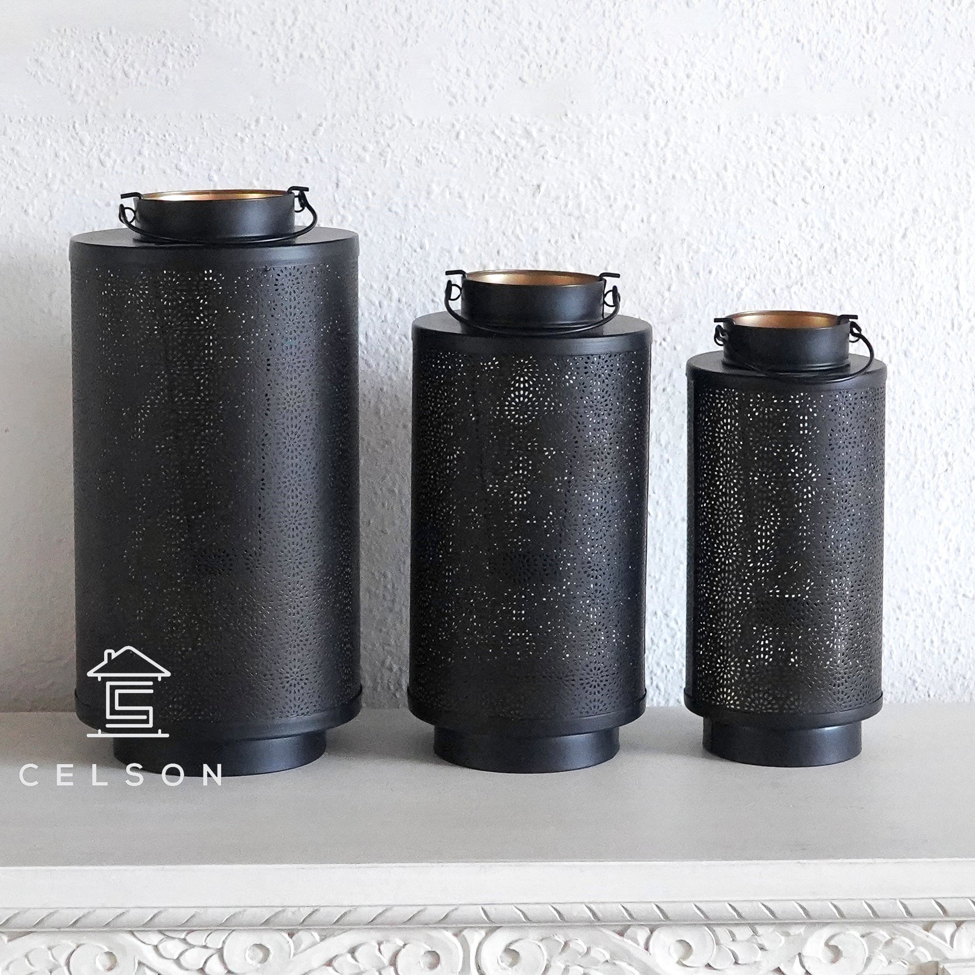 Seema Black Finish Lantern Set of 3