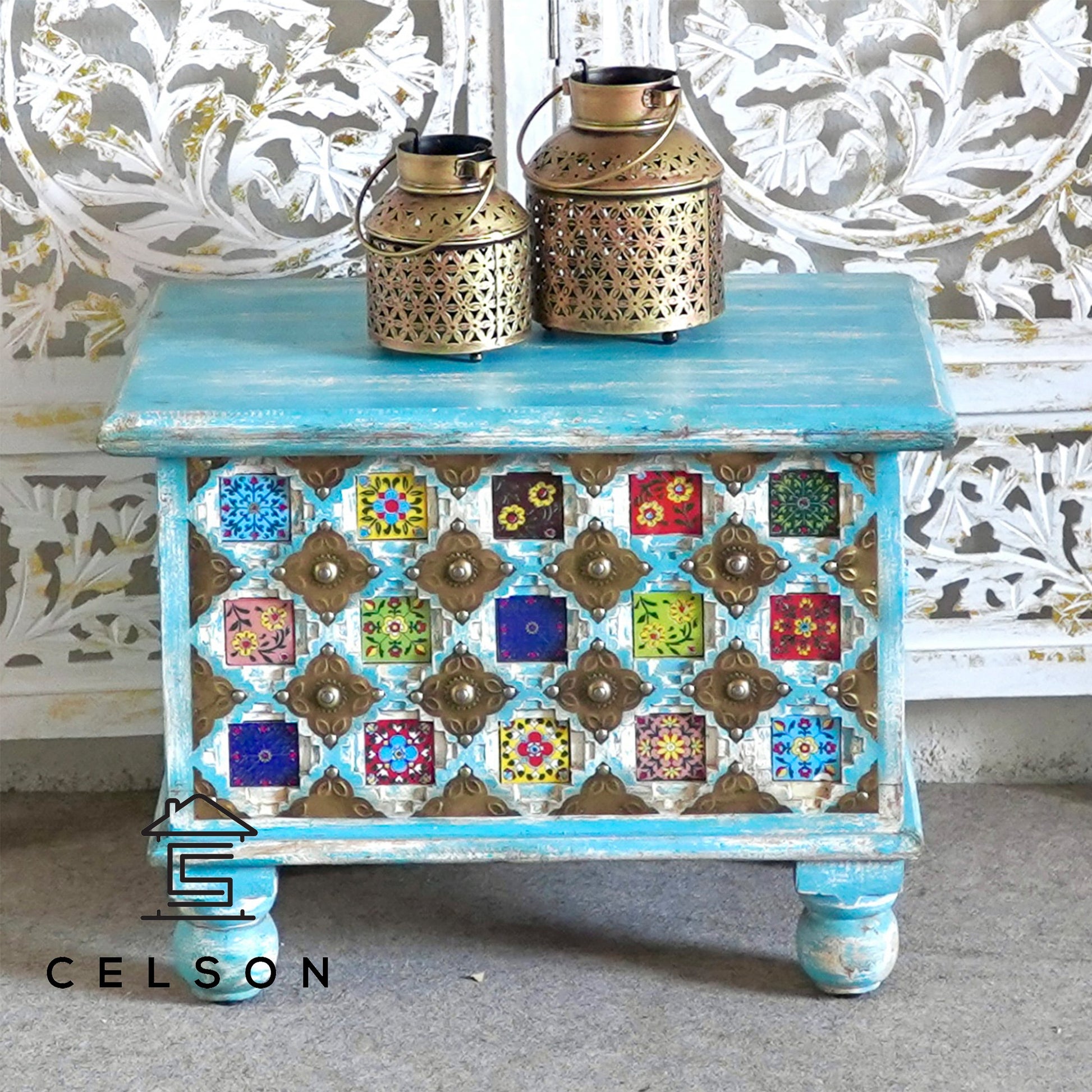 Zoya Carved Tile Storage Trunk