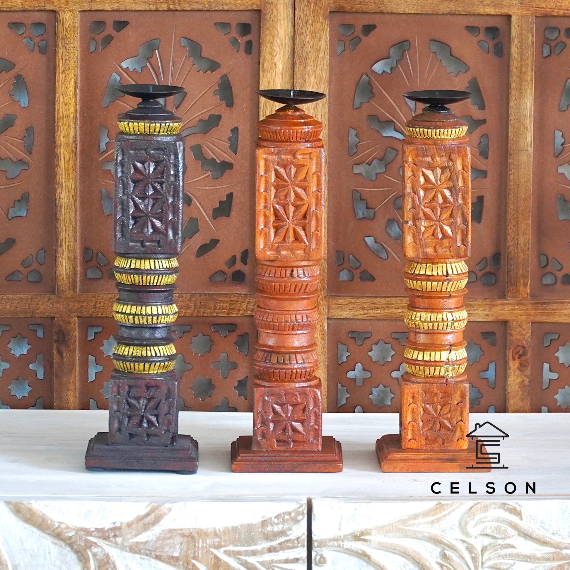 Raghav Wooden Candle Stand