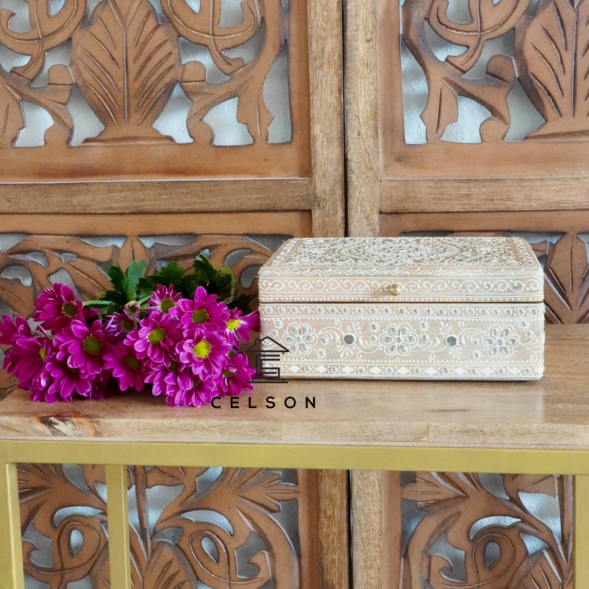 Jean Wooden Hand Painted Storage Box