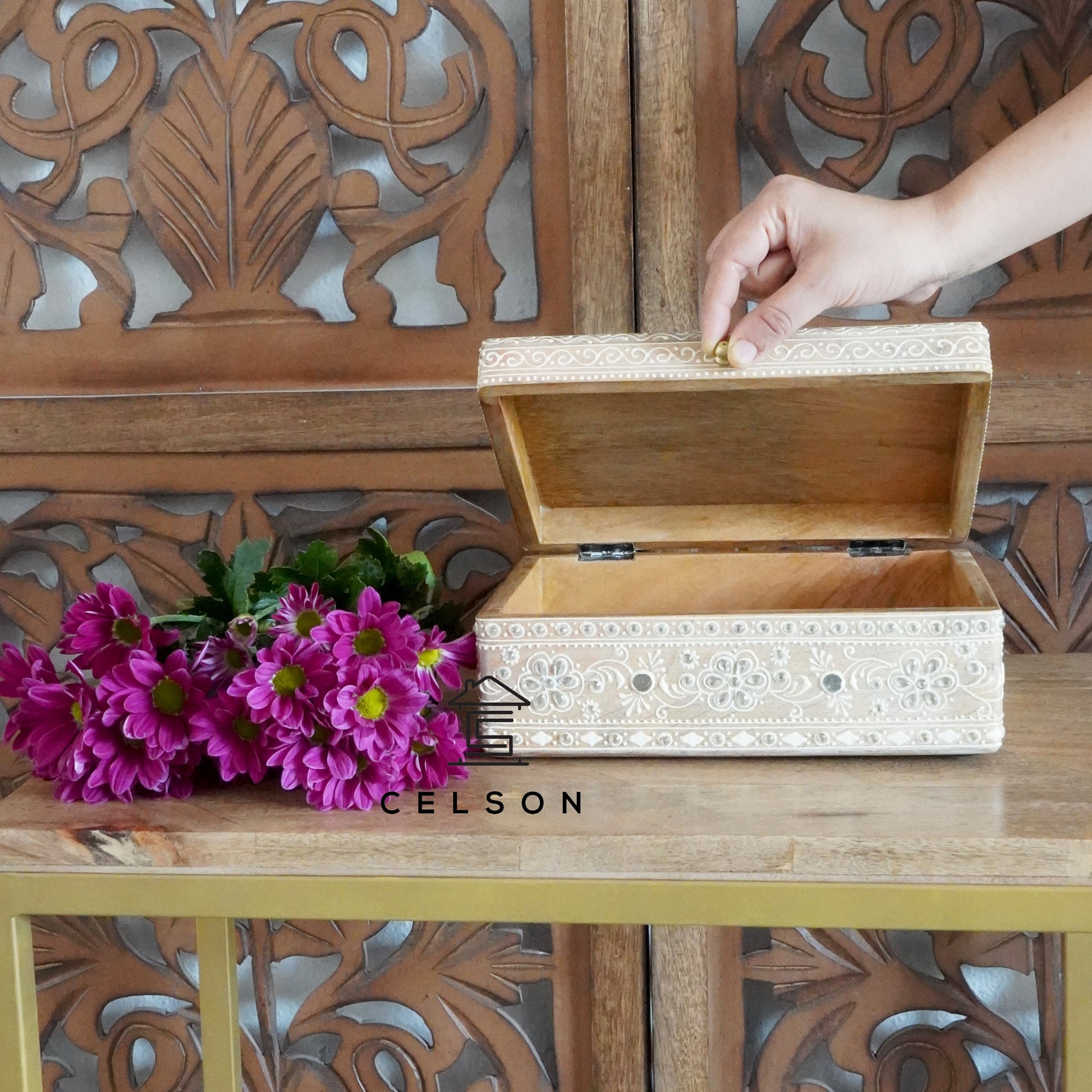 Jean Wooden Hand Painted Storage Box