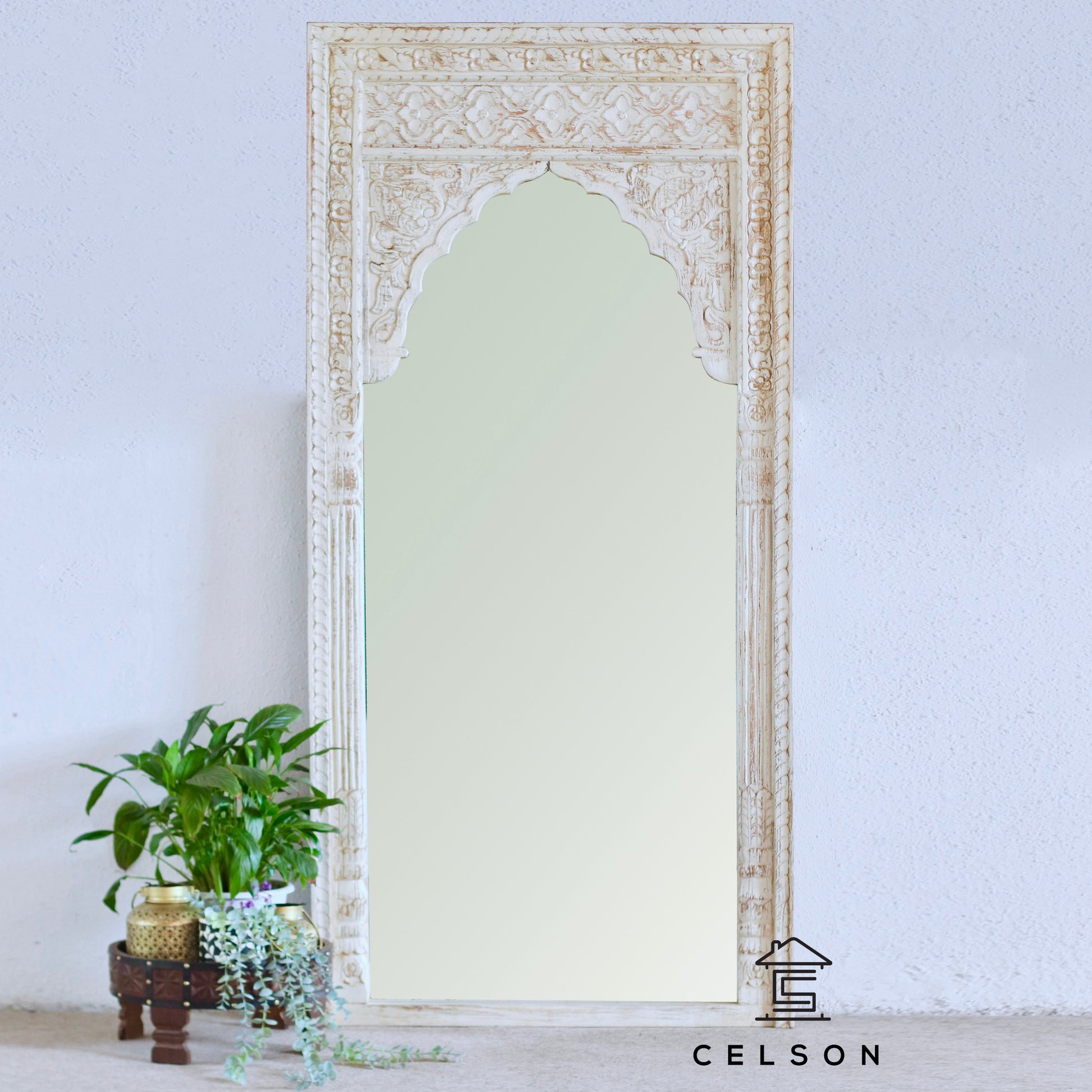 Anvesha Hand Carved Wooden Mirror