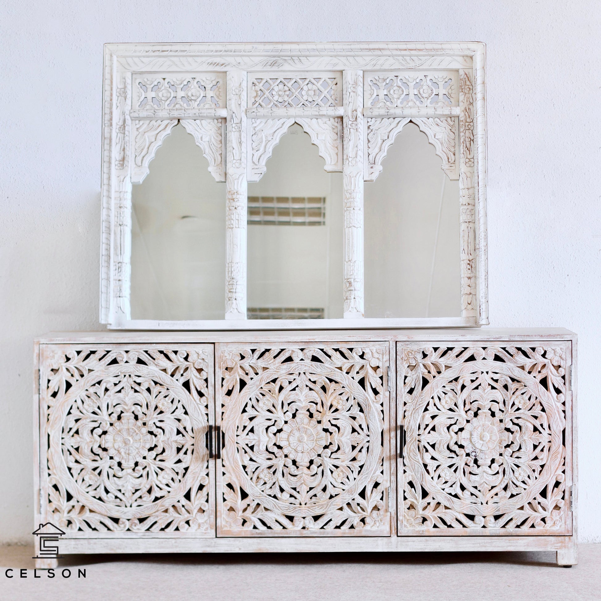 Joyce Carved Wooden Mirror