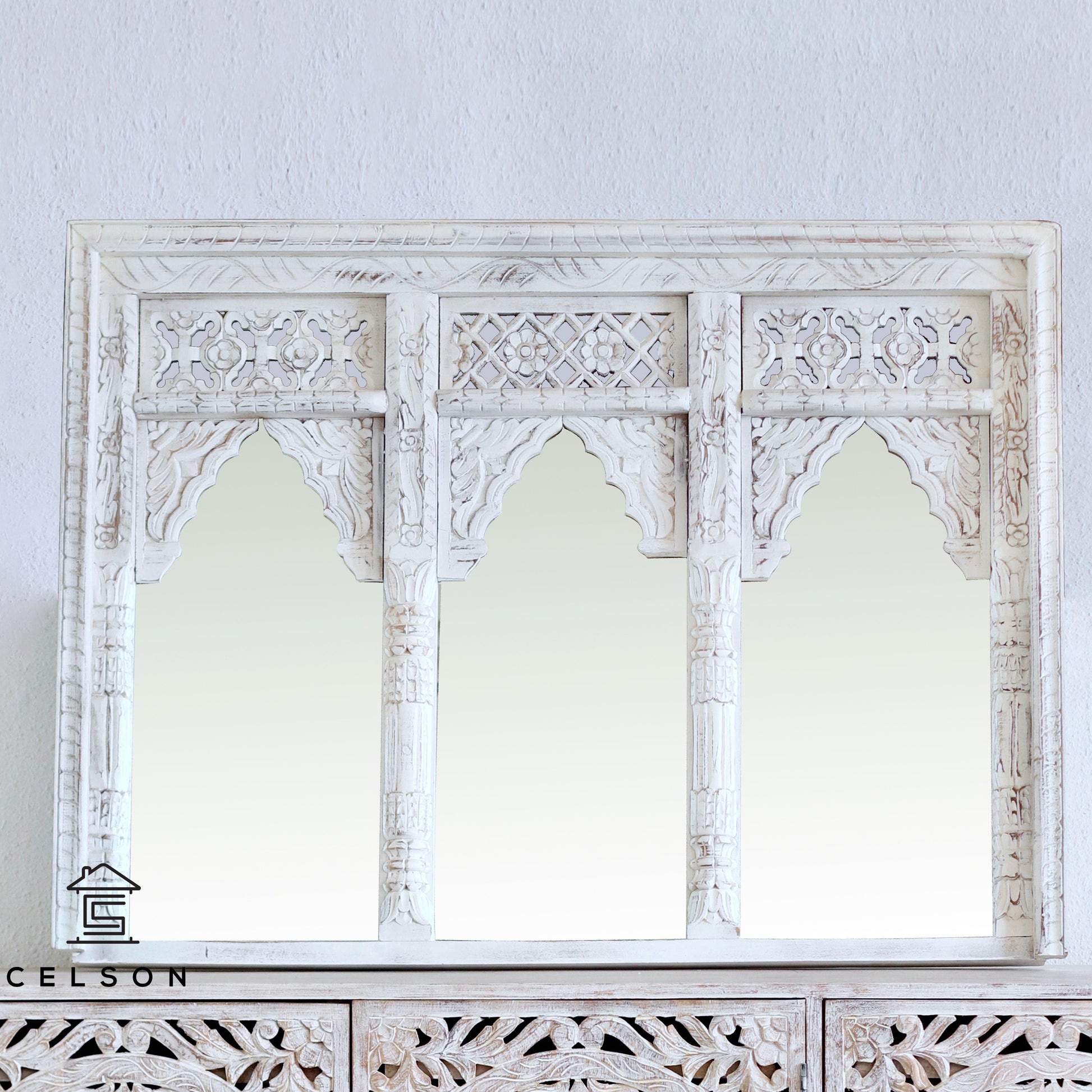 Joyce Carved Wooden Mirror