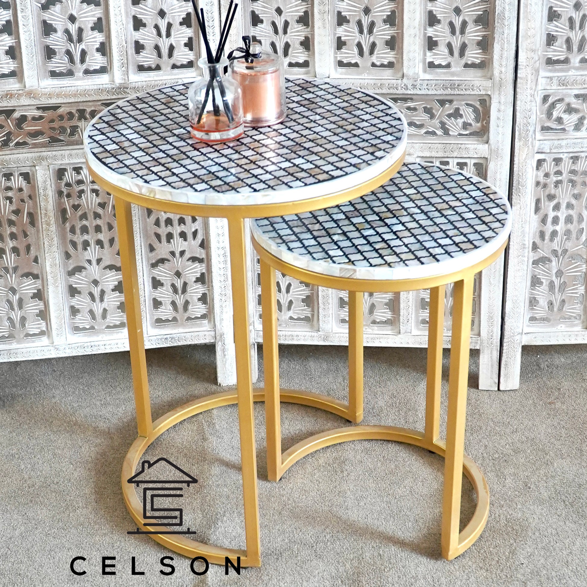 Jaya Mother of Pearl Inlay Nesting Table Set