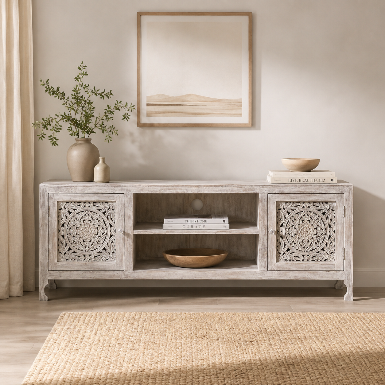 Ivva Hand Carved Wooden TV Cabinet