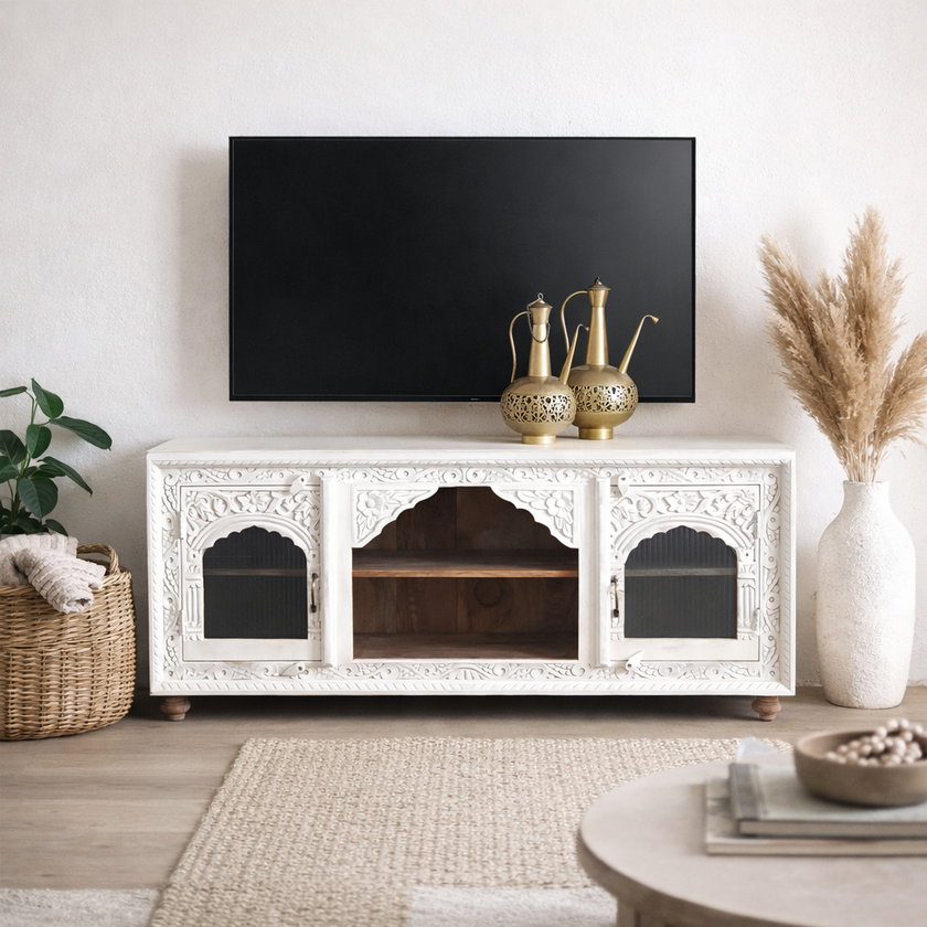 Eddie Carved Wooden TV Cabinet