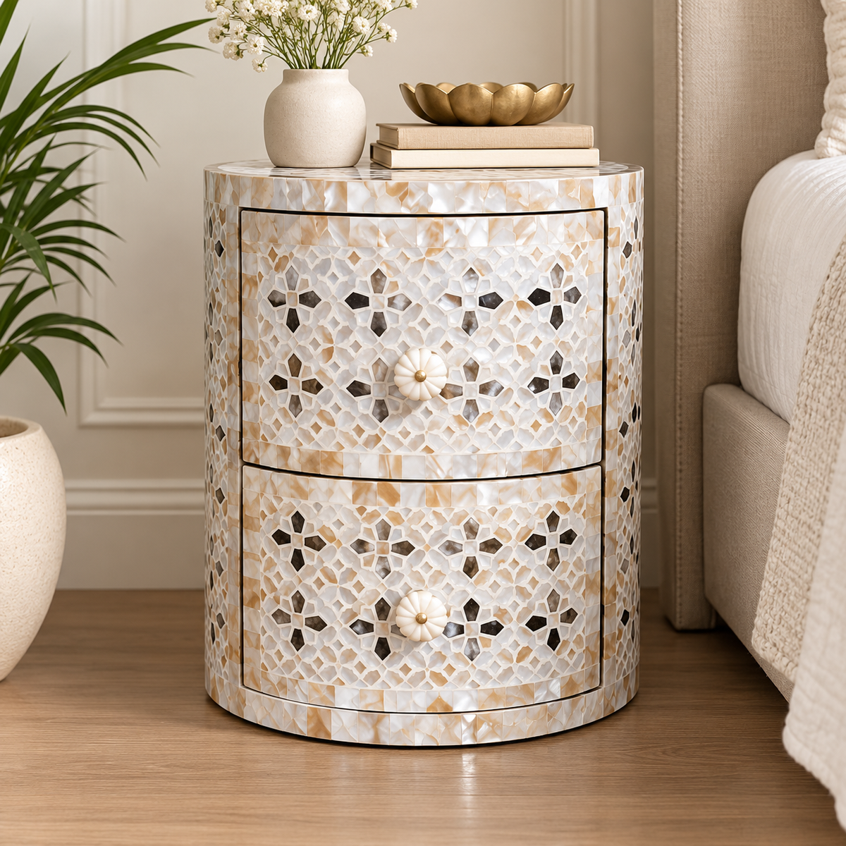 Milo Mother of Pearl Inlay Bedside
