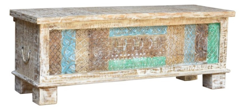 Marie Carved Wooden Storage Trunk