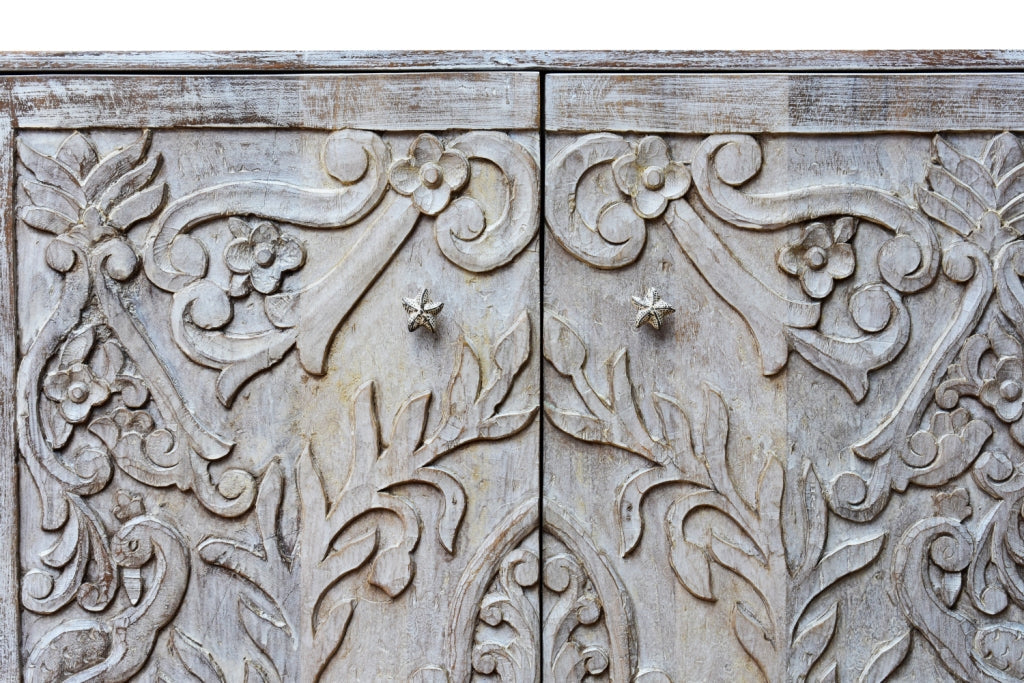Kaye Hand Carved Wooden Shoe Cabinet