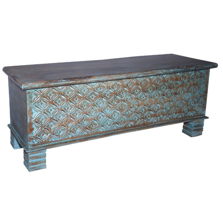 Ample Carved Wooden Storage Trunk