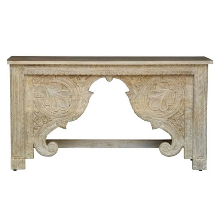 Natalie Hand Carved Wooden Console Table