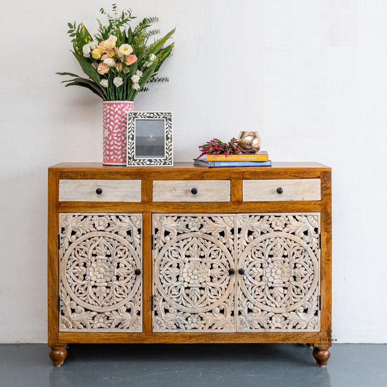 Polar Hand Carved Wooden Shoe Cabinet