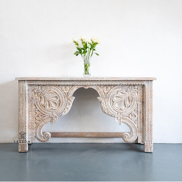 Heidi Hand Carved Wooden Console Table
