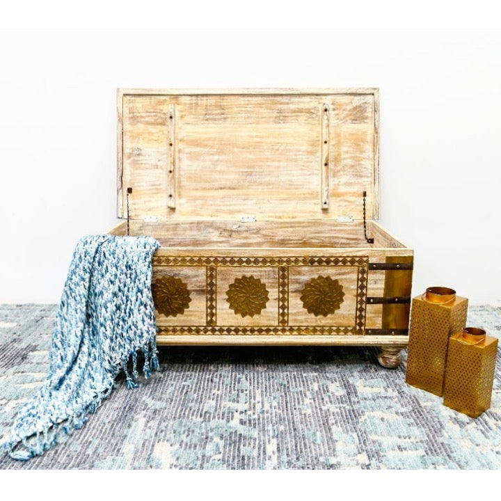 Kemi Carved Wooden Storage Trunk