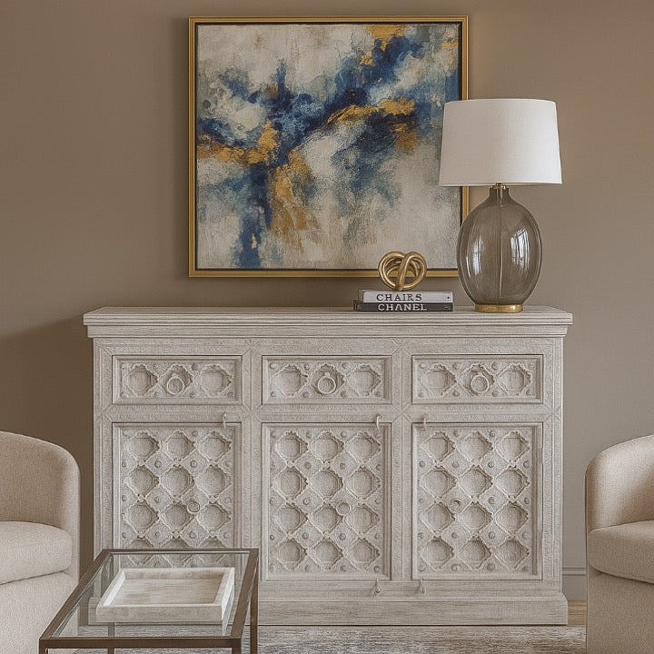 Daisy Hand Carved Wooden Sideboard