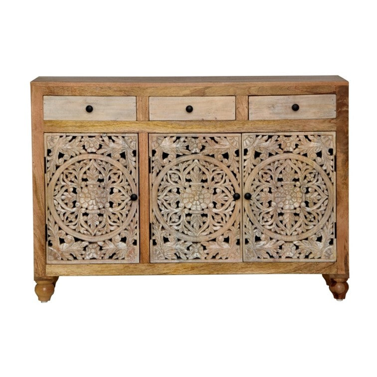 Polar Hand Carved Wooden Shoe Cabinet