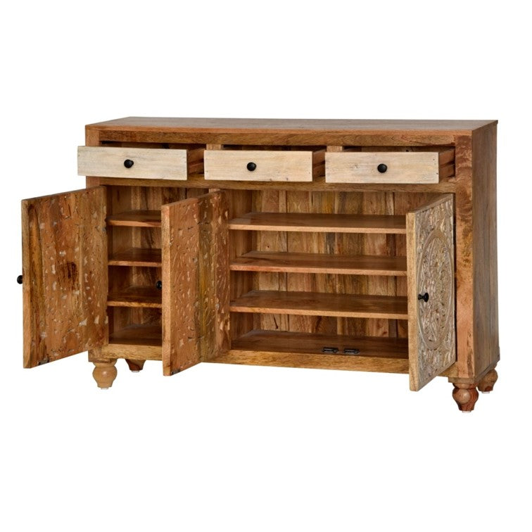 Polar Hand Carved Wooden Shoe Cabinet