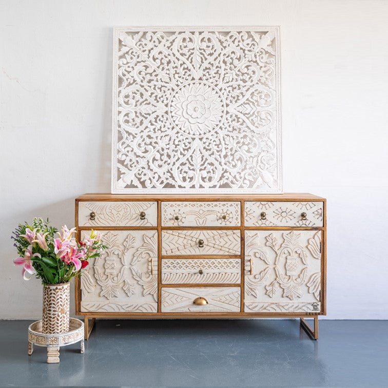 Riva Hand Carved Wooden Side Board