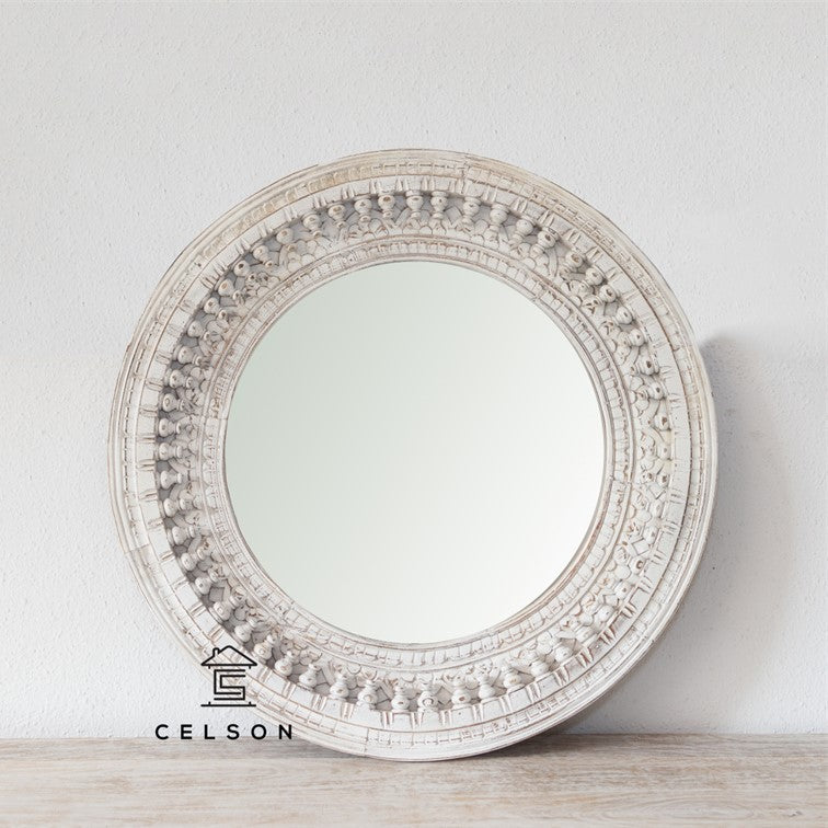 Becca Carved Spindle Round Mirror