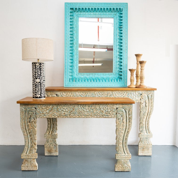 Mina Hand Carved Wooden Console Table