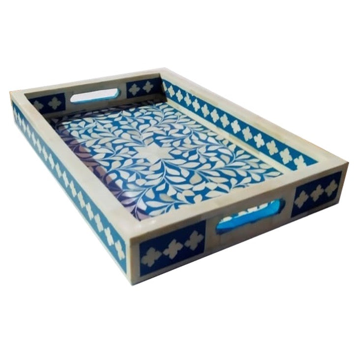 Lopez Bone Inlay Tray with Floral Pattern