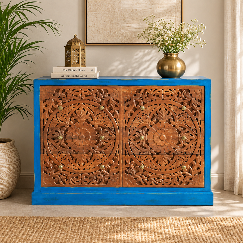Jovan Hand Carved Indian Wood Dresser