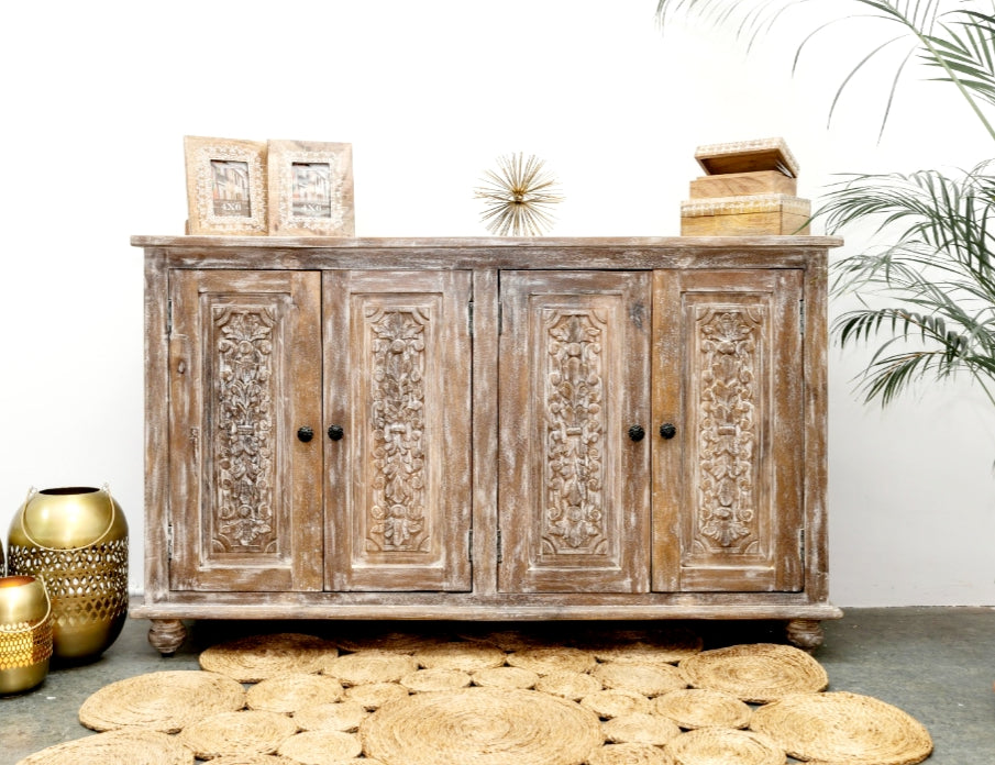 Colin Hand Carved Wooden Shoe Cabinet