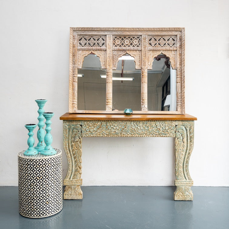 Mina Hand Carved Wooden Console Table