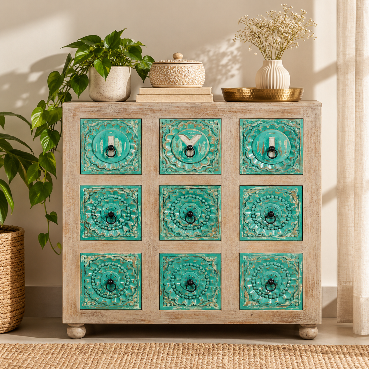 Alan Wooden Carved Dresser