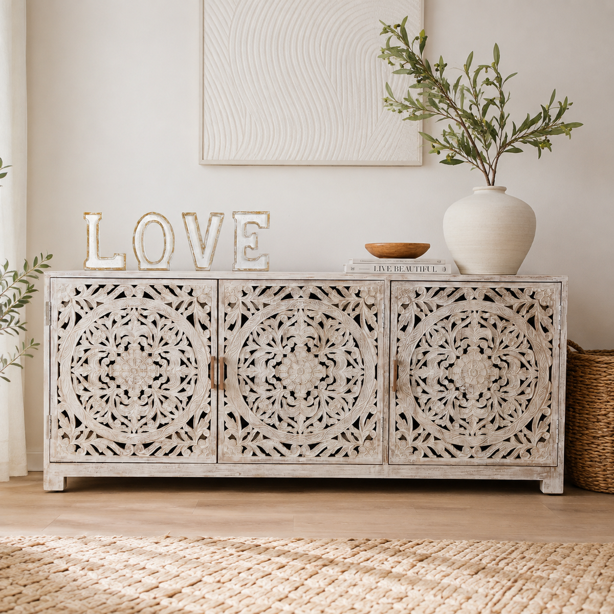 Darien Wooden Carved TV Cabinet