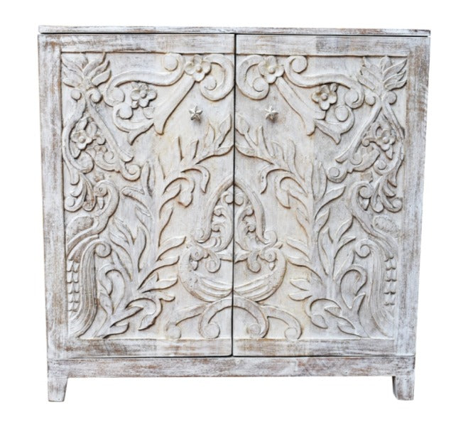 Kaye Hand Carved Wooden Shoe Cabinet