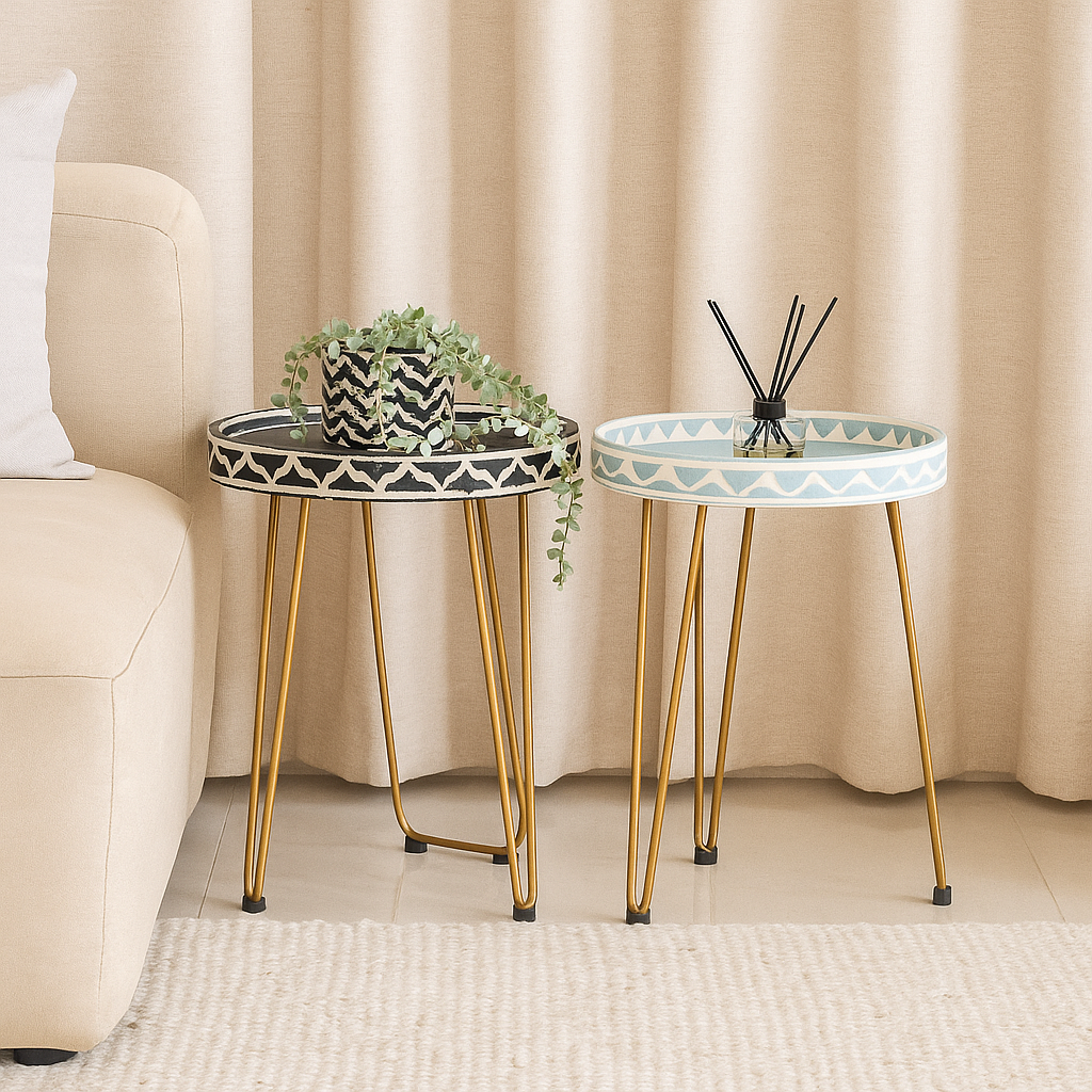 Naina Bone Inlay Tray Side Table