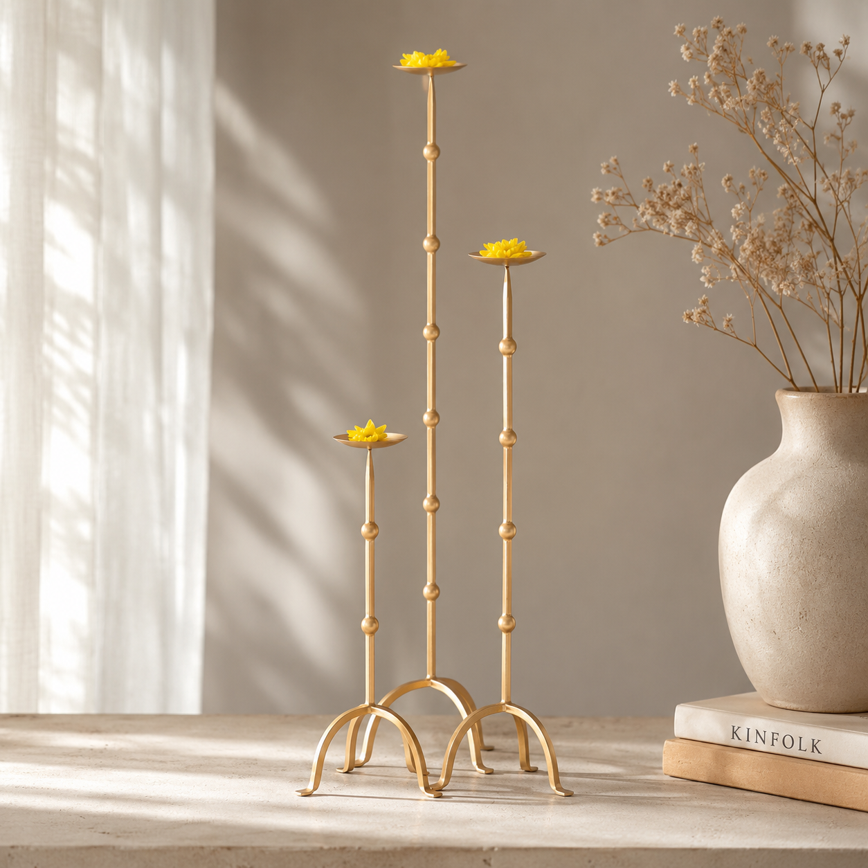Nibha Brass Finish Metal Candle Stand