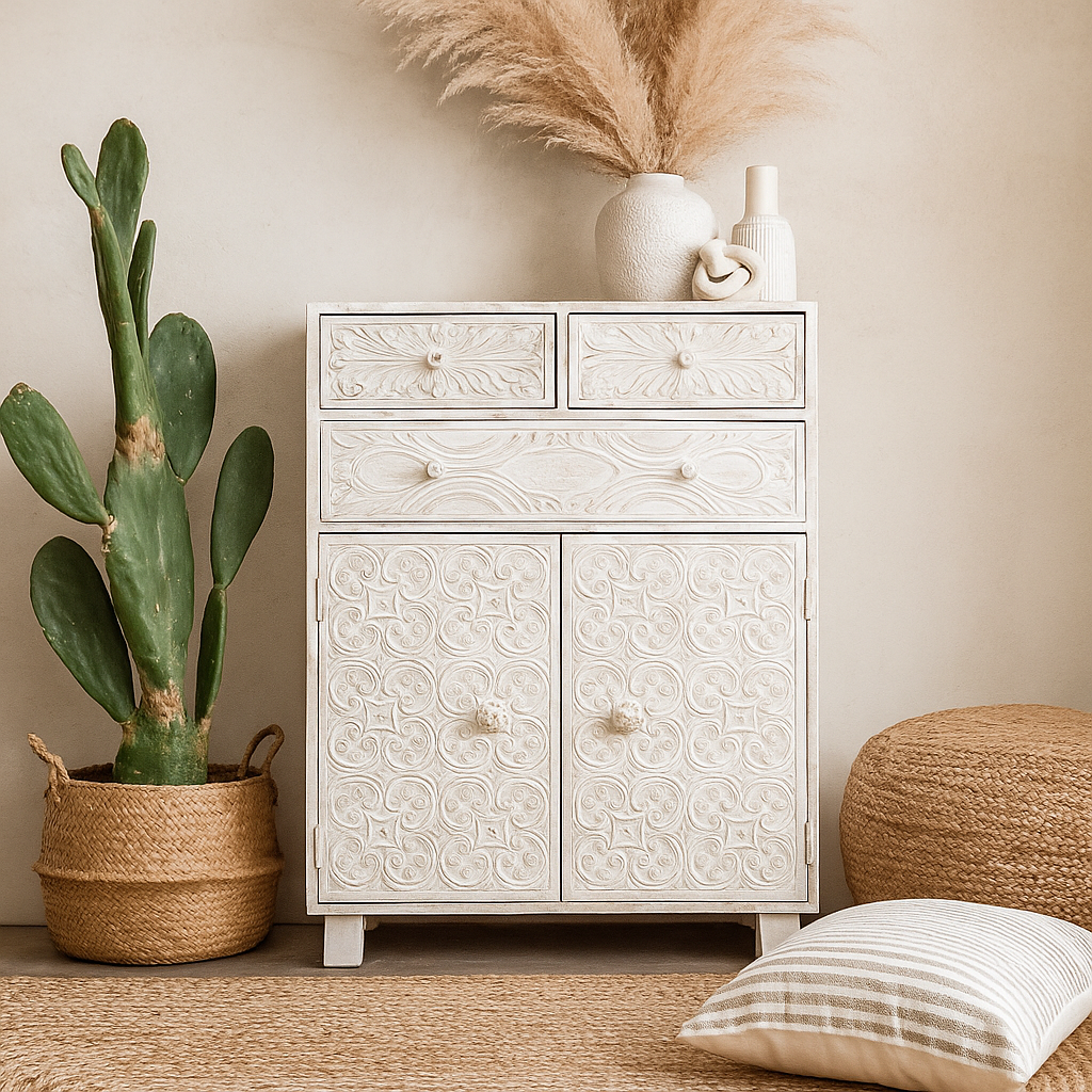 Nora Carved Wooden Chest of Drawer